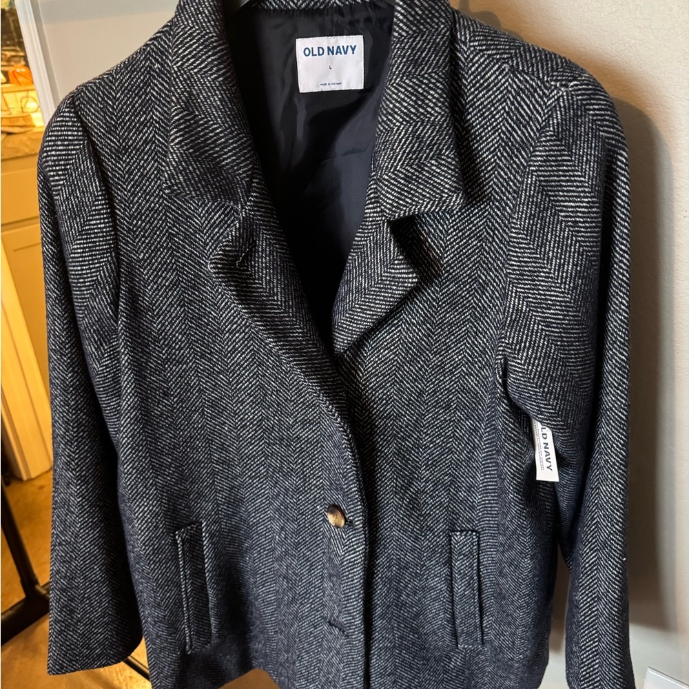Old Navy Women's Herringbone Blazer - Navy and White